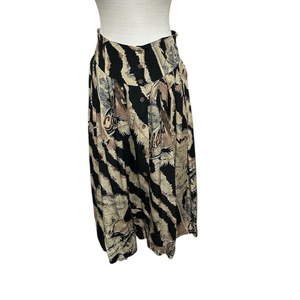 Byblos Maxi Skirt Size‎ M Casablanca Theme Pleated Linen Button Front Waist 30”